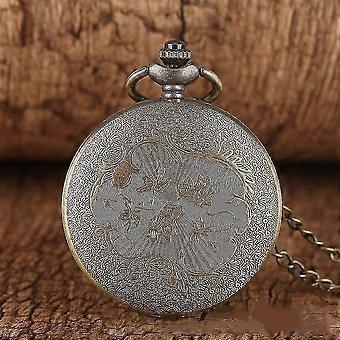 (1 Pack) Qinggu Large Pocket Watch Anchor Pattern Quartz Flap Necklace Watch (bronze)