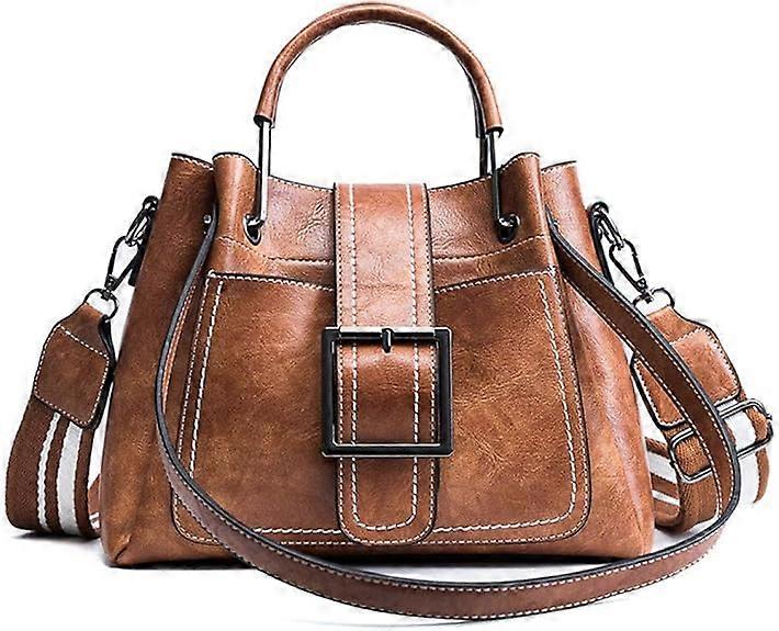 Retro brushed leather shoulder large capacity bag-brown