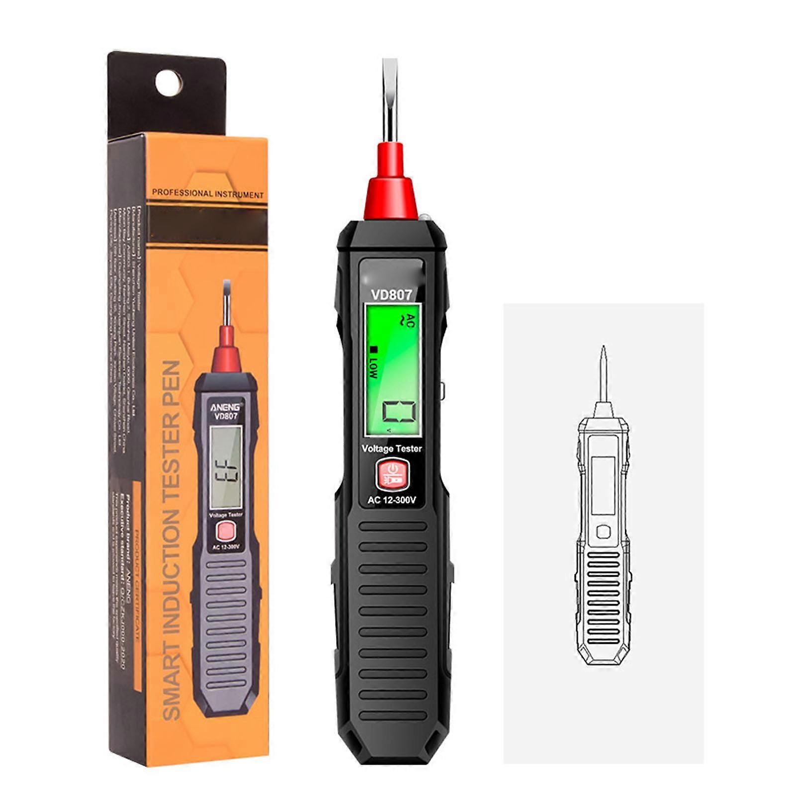 AC12?300V Voltage Tester High Accuracy LCD Display Multifunctional Electrical Tester Pen with LED Light Black