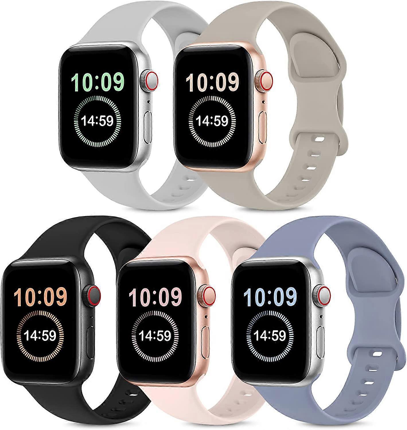 Apple Watchバンドと互換性のある5パックバンド38mm 40mm 41mm 42mm 42mm 44mm 45mm、iWatchシリーズ7 6 5 4 3 2 1 SEと互換性のあるソフトシリコンスポーツストラップ