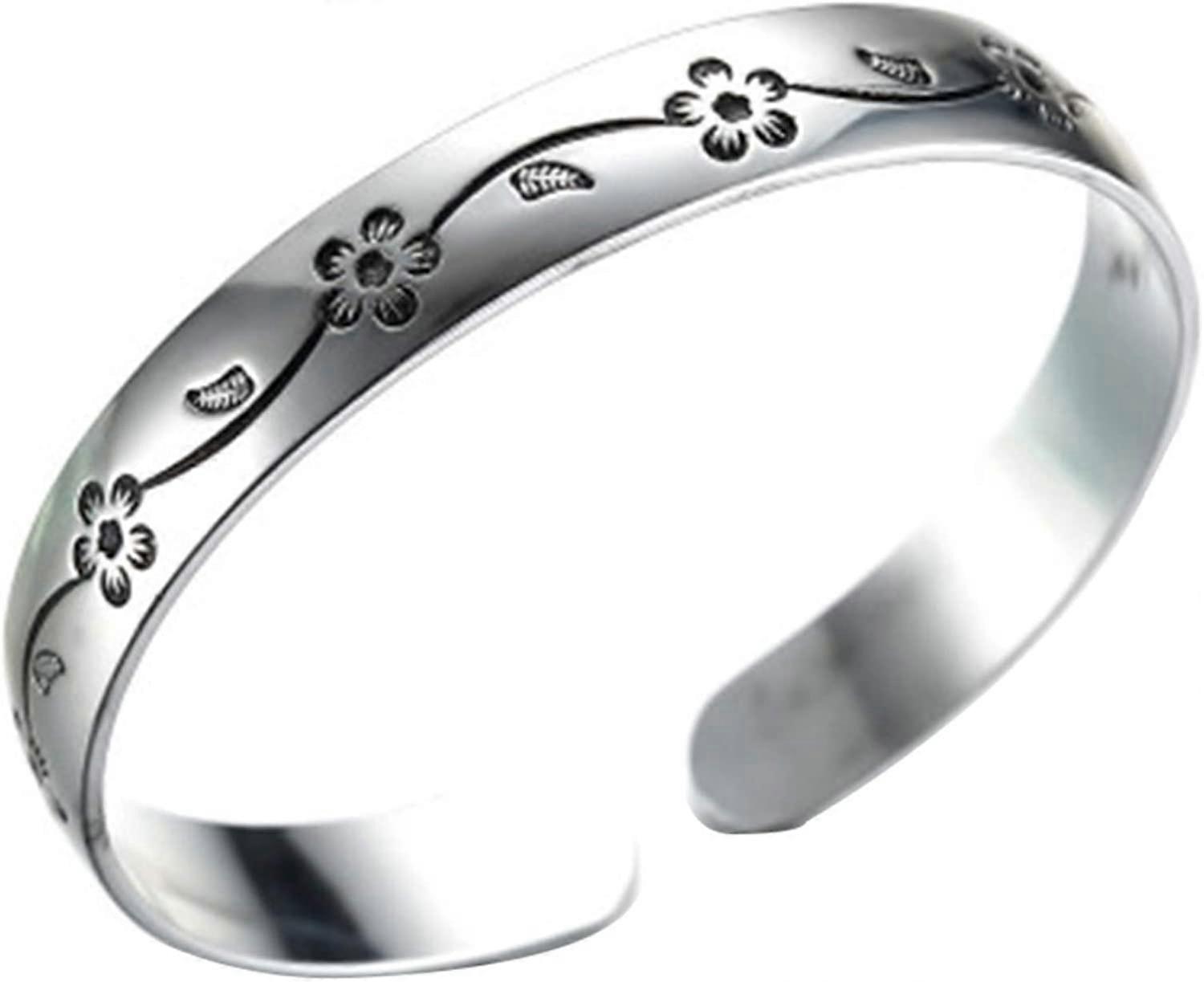 Bangle Bracelets For WomenVintage Women Carved Plum Blossom Open Bracelet Bangle Adjustable Jewelry Gift