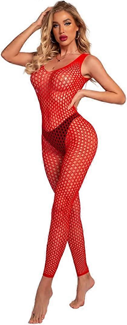 Kadın Seksi Örgü BodyStocking File İç Çamaşırı Uzun Kollu Bodysuits Tek Parça S-3XL
