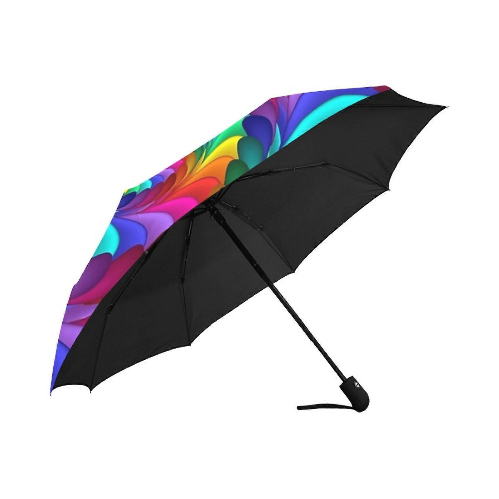 Automatic Tri Fold Umbrella Psychedelic Rainbow Compact UPF 50+ UV Protection Foldable Back Travel Umbrella For Women
