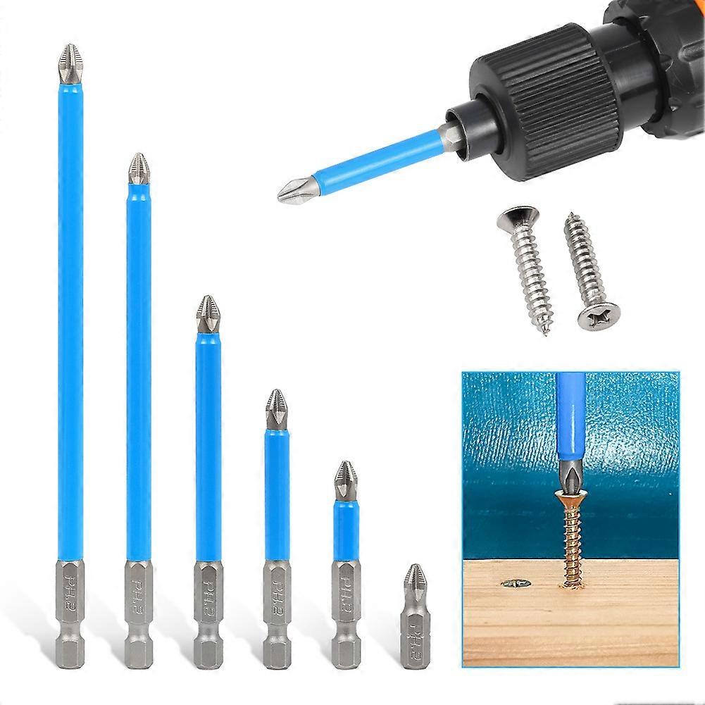 6Pcs 1/4" Hex Shank Cross Non-Slip Drill Bits Batch Head PH2 Screwdriver Head