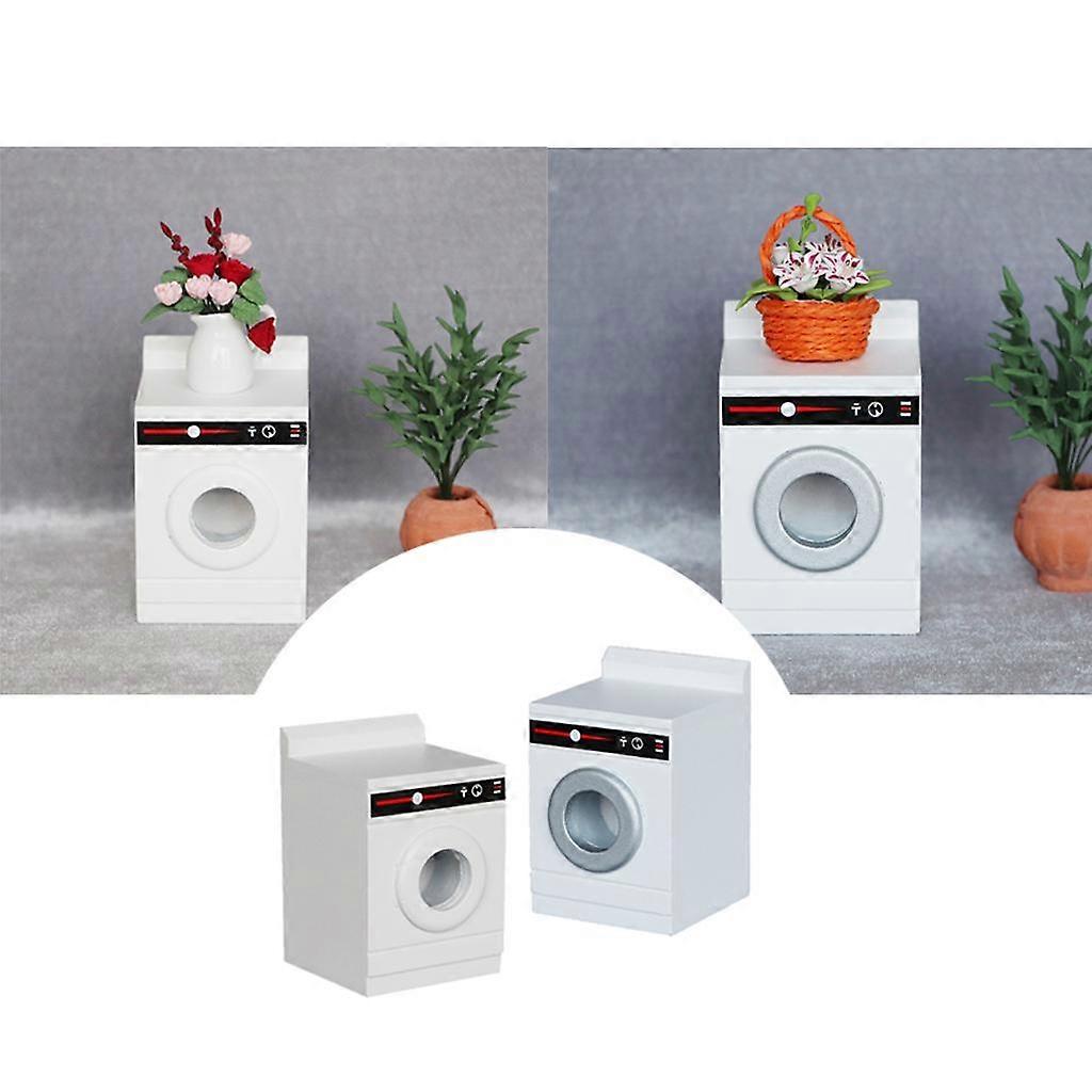 2pcs 1:12 Scale Miniature Wooden Washing Machine Simulation Model Accs