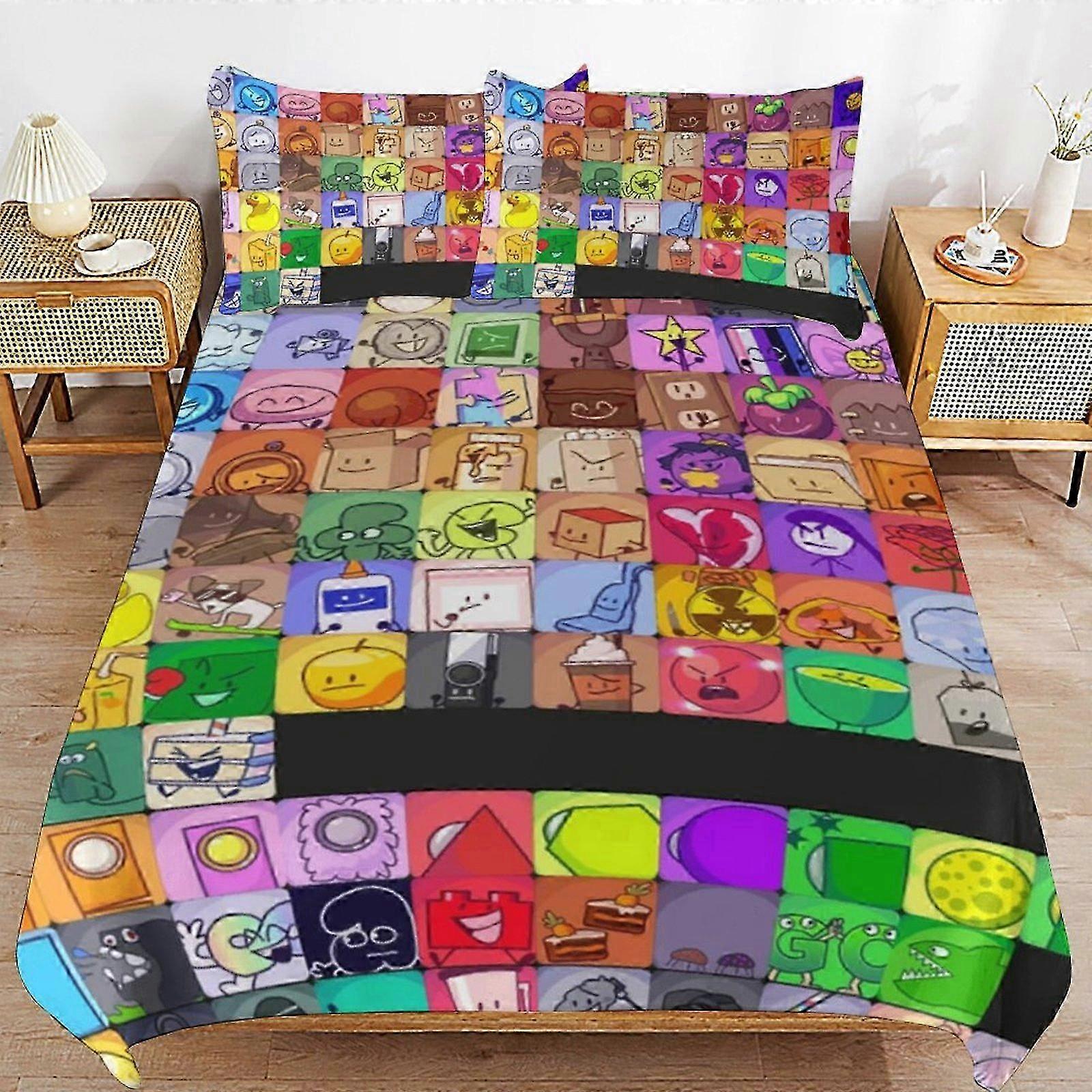 n1822 Prześcieradła Gra BFDI Bitwa o Wyspę Marzeń Komplet pościeli Poszwa na kołdrę Wygodna i lekka pościel z kreskówek3 sztuki (1 Poszwa na kołdrę i 2 Pil