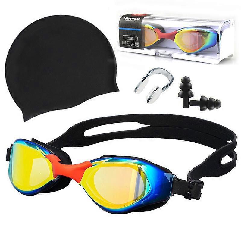 Swimming Goggles, No Leaking Polarized Goggles for Adult Men Women Anti Fog UV Protection with Storage Case, Nose Clip, Earplugs and Swimming Cap
