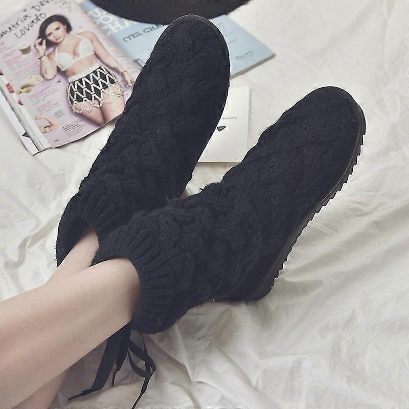 Téli hócsizma iskoláslányok kötöttek plusz bársony vastag, csúszásmentes, magas tetejű cipő