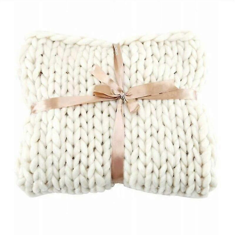 Kuscheldecke, handgewebte extra dicke Wolldecke, weiß, 5050