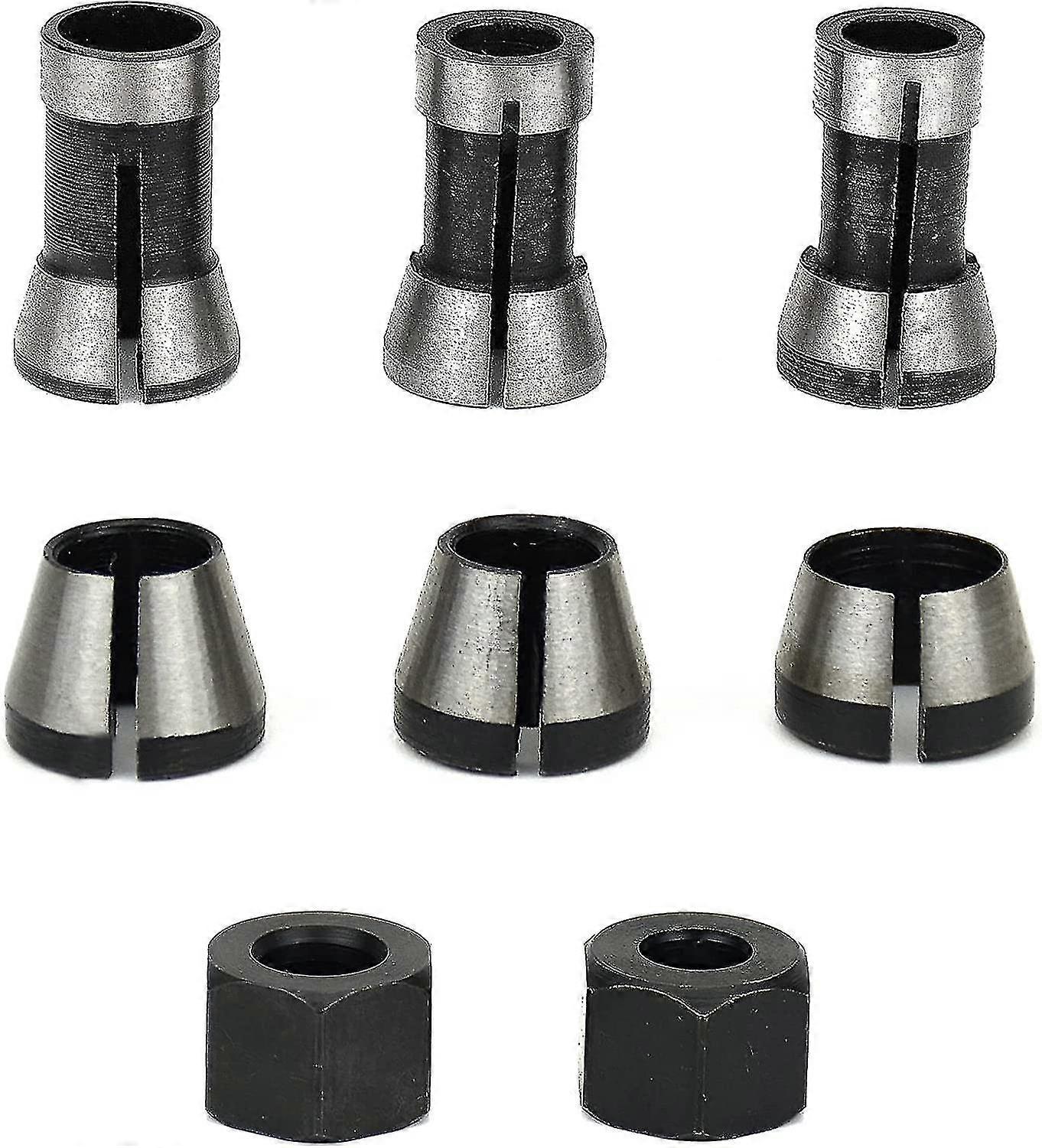 6pcs Milling Chuck, 6mm 6.35mm 8mm Collet Trimmer Chuck, Wood Router Chuck, Router Collet, Engraving Machine Collet Adapters +2 Nuts