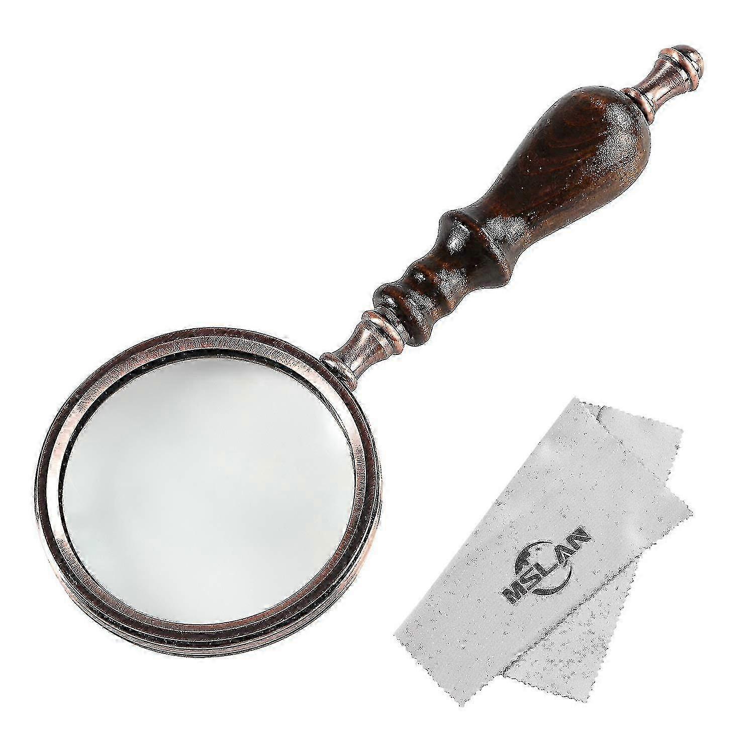 Loupe 10x Ancien Cuivre Portable Avec Poignée en Bois