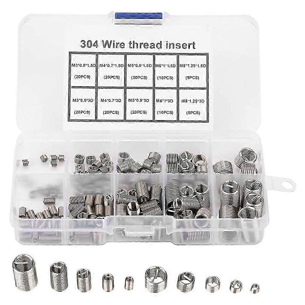 150 buc Inserții de reparare a filetului M3 M5 M6 M8 Oțel inoxidabil Bobină de helicoială Reparare filet Inserție Sârmă Filet Insert Sortiment