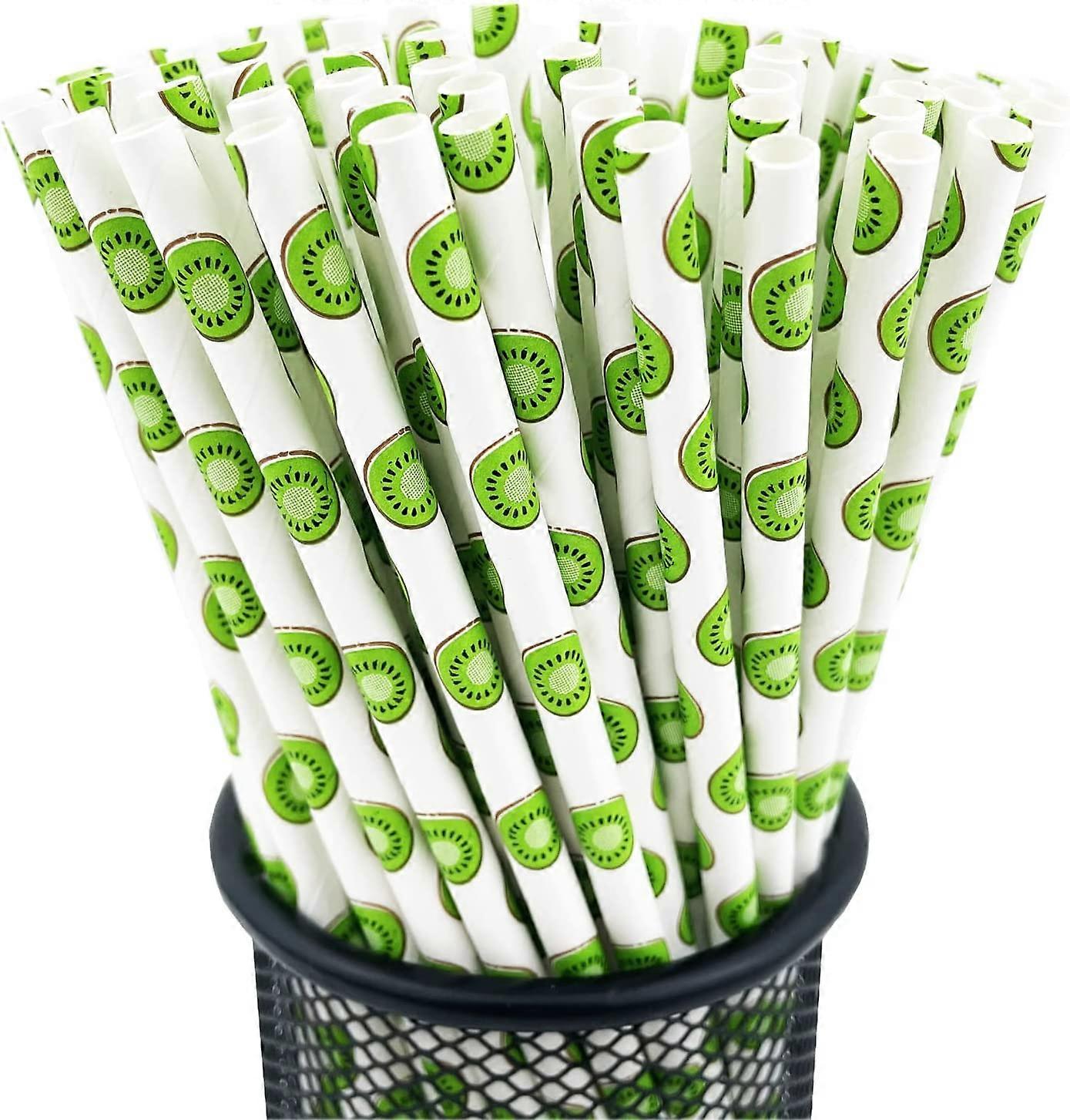 Disposable Drinking Fruit Paper Straws, Pack 100 Kiwi