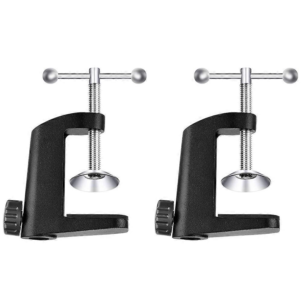 2pcs Aluminum Alloy C-type Fixation Table Light H Clamp Microphone Bracket Holder Base Fixed Clip Base Hose Metal Clamp (Black)