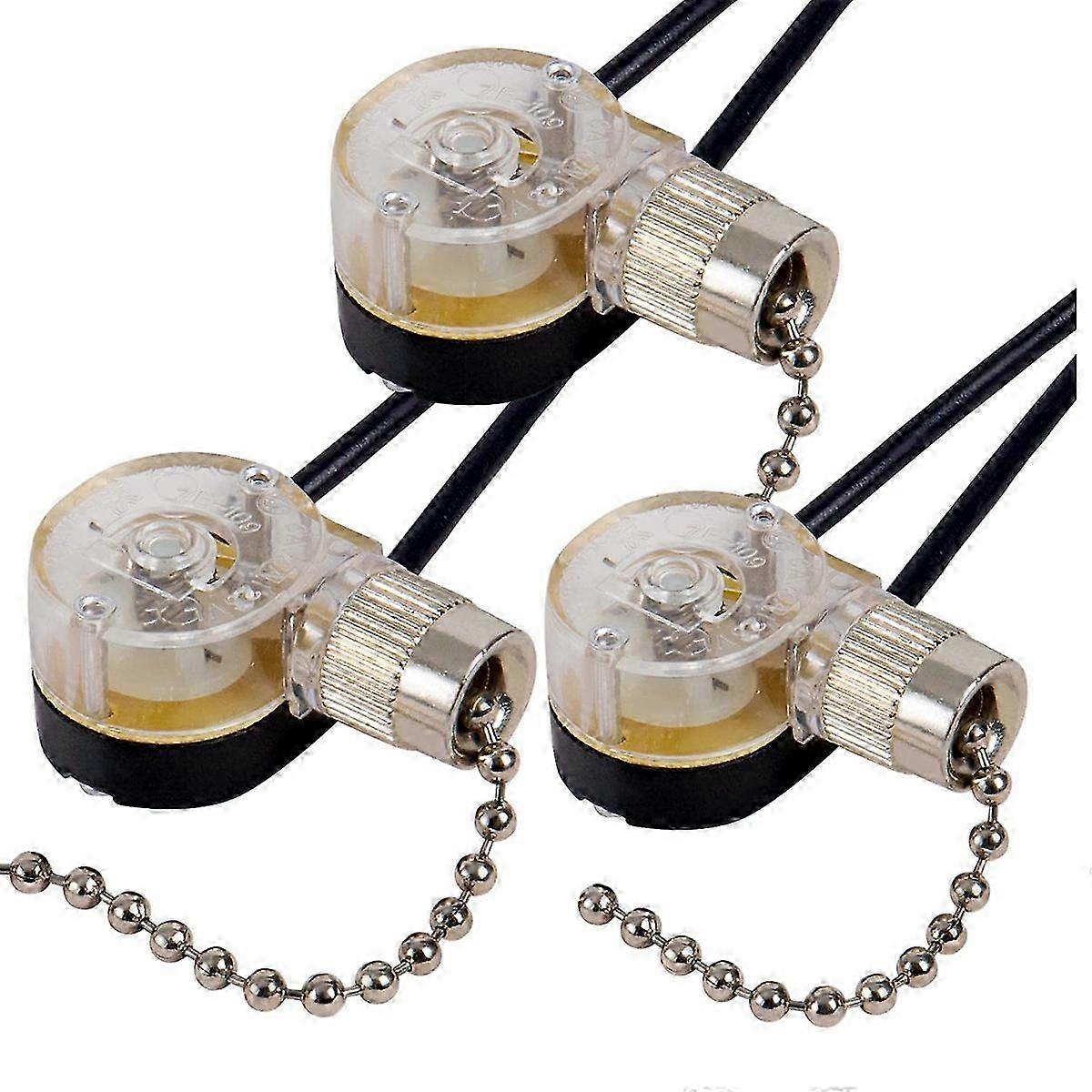 3Pack Ceiling Fan Light Switch ZE-109 Fan Switch Ceiling Pull Chain Switch Replacement (Nickel)