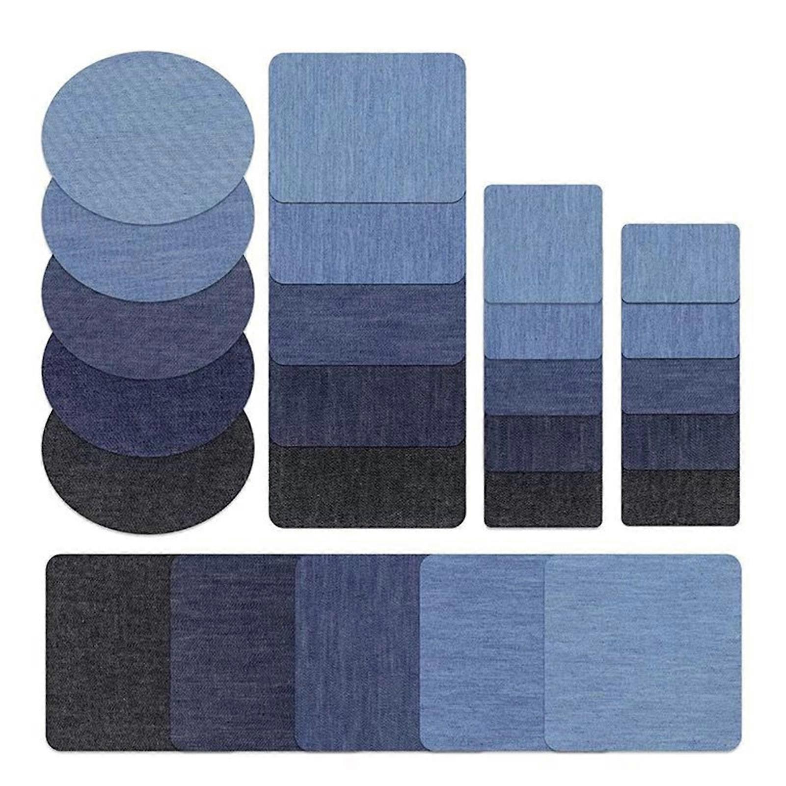 25/30PCS Iron on Patches Repair Kit Inside Thigh Denim Patches Rectangular Elliptical Square Shape Ripped Jeans Decorating Patch Set for Clothes