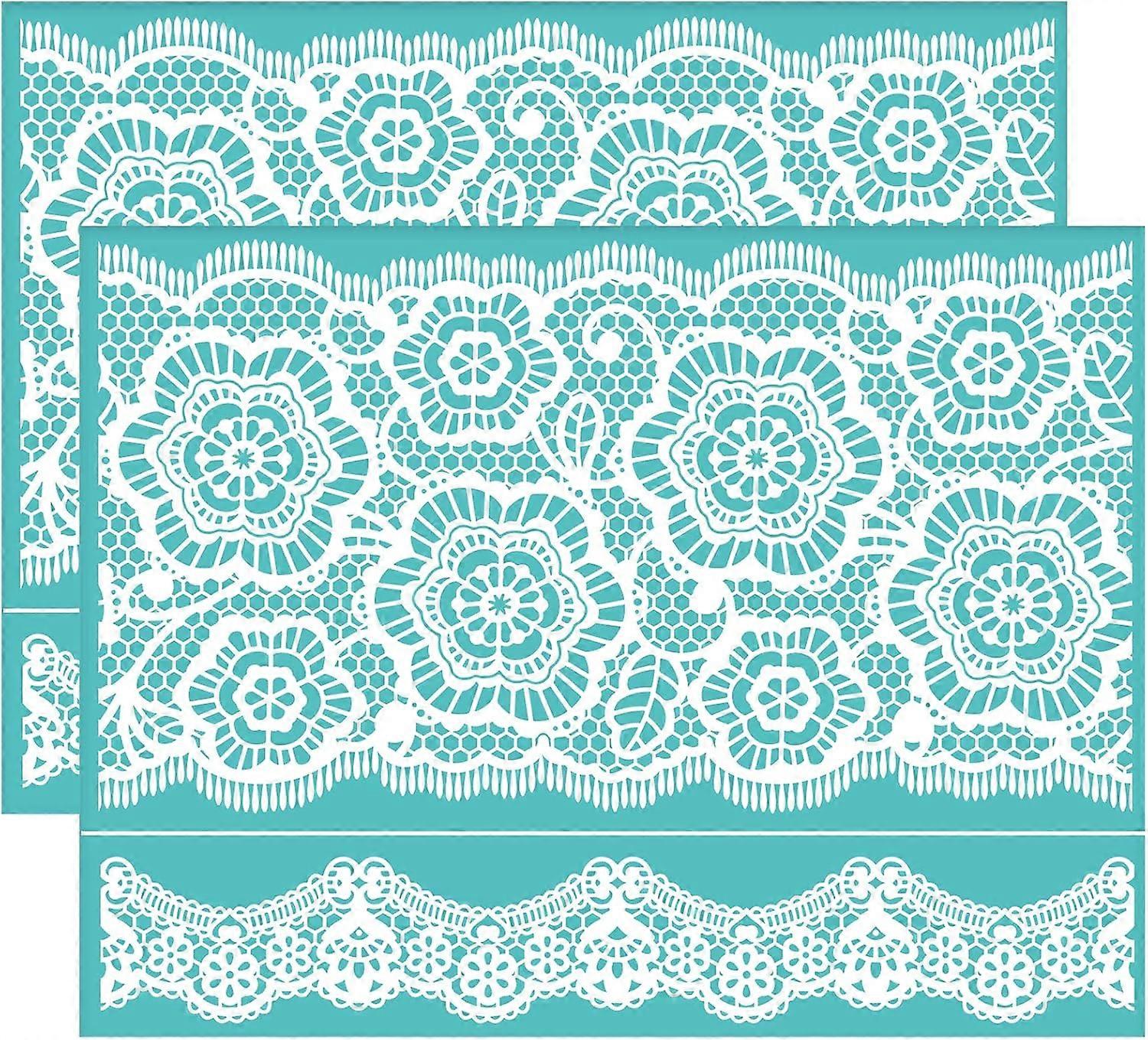 2Pcs Self Adhesive Printing Stencil Floral Pattern Silk Screen Printing Stencil Flower Lace Reusable Mesh Stencils for DIY Home Decor T-Shirt Pillow F