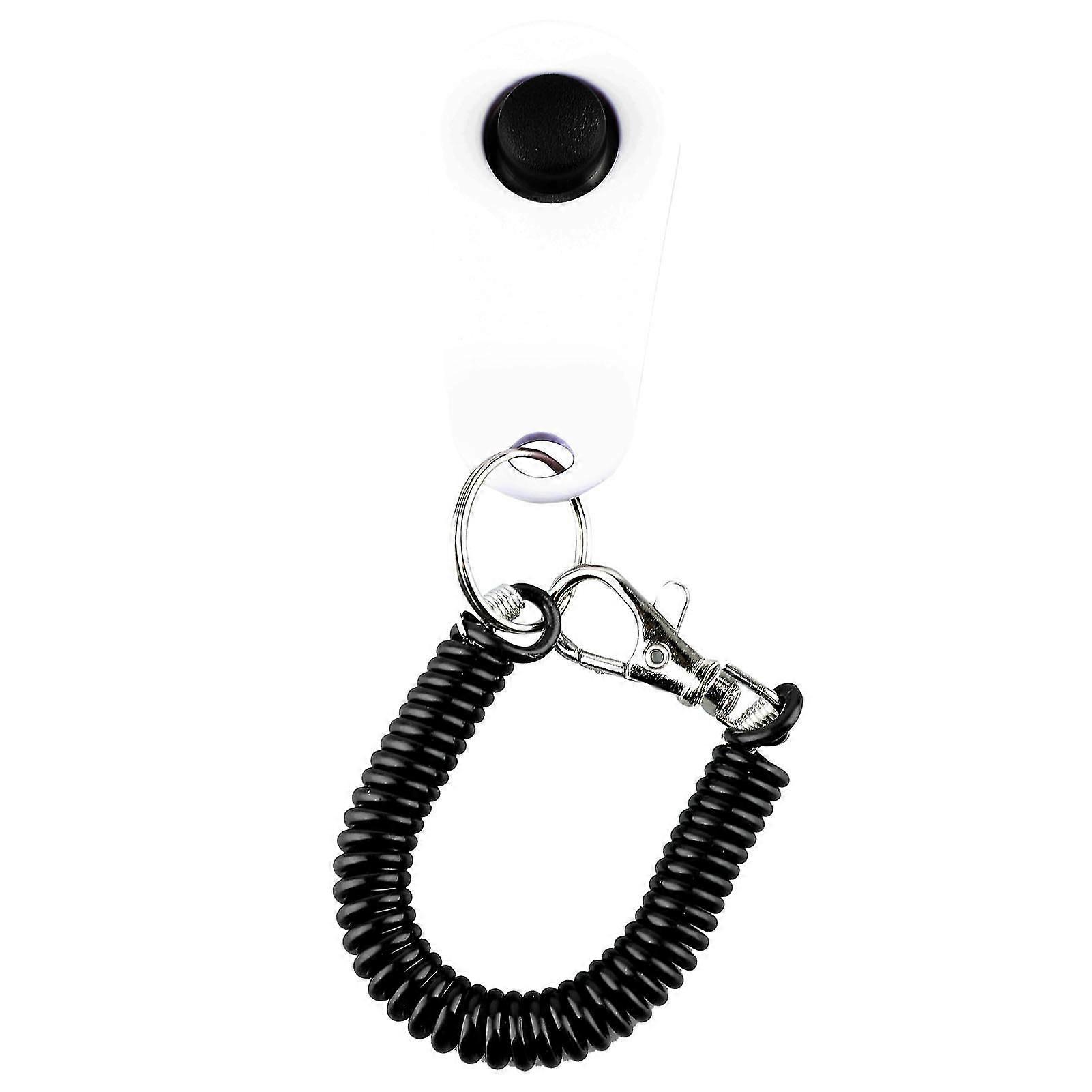 Dog Training Clicker Universal Interactive Pet Training Clicker with Black Long Wrist Strap and Ring White