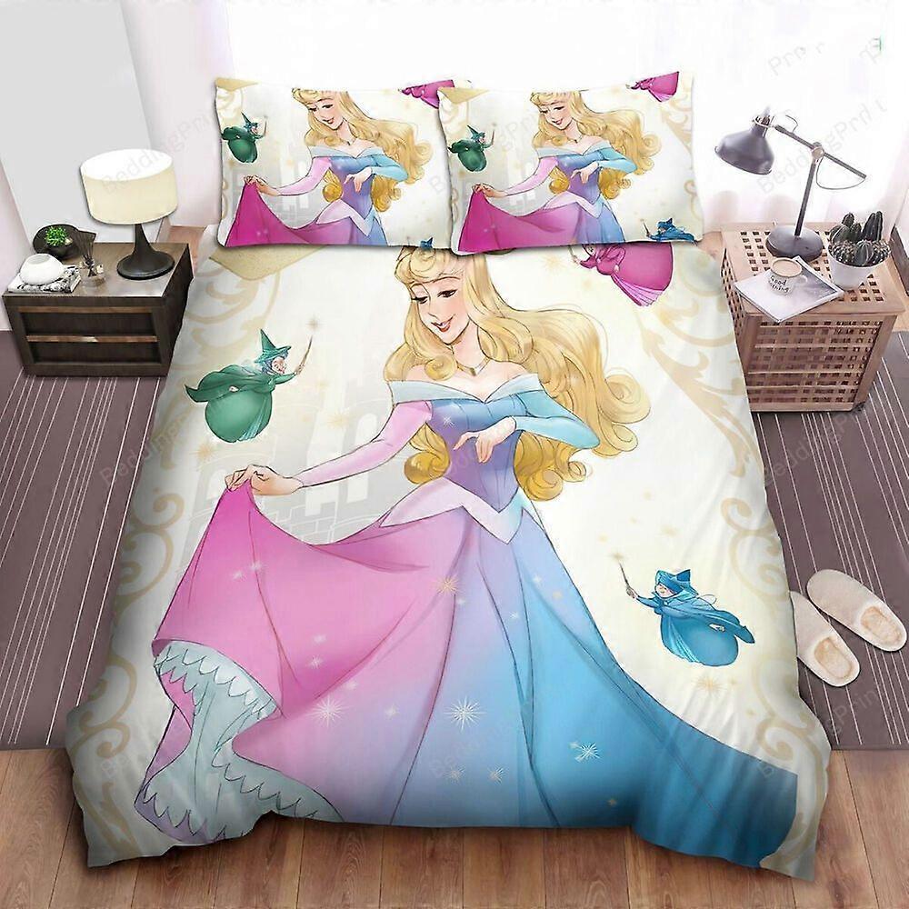 v140 Lençóis Princesa Aurora Mistura Cor Vestido Capa de Cama Capa de Edredão Conjunto de Roupa de CamaConjunto de Cama de 3 Peças (1 Capa de Edredão + 2 Fronhas) y140