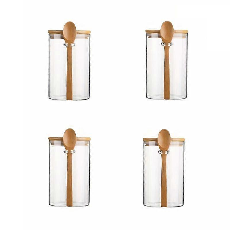 Transparent Glass Candy Jar with Sealed Bamboo Lid and Spoon - Biscuit Storage Container for Bulk Food