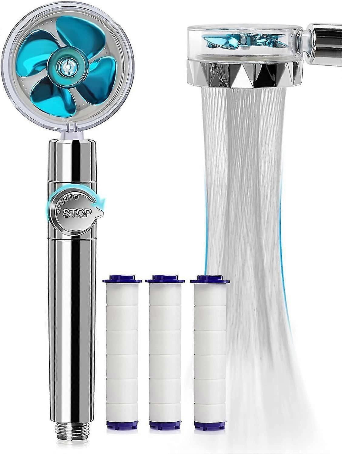 Hand Shower, High Pressure Propeller Shower Head With 3 Replaceable Pp Cotton Filters (blue)