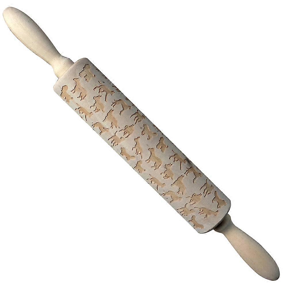 Kitchen Rolling Pin Bread Cookie Dough Roller with Dogs Carving