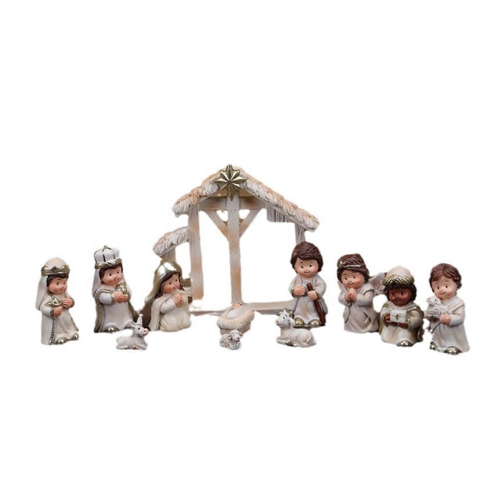 Resins Nativity Scene Figures Set Christmas Decors Manger Scene Miniatures Figurines Ornaments for Mantels Table Display White