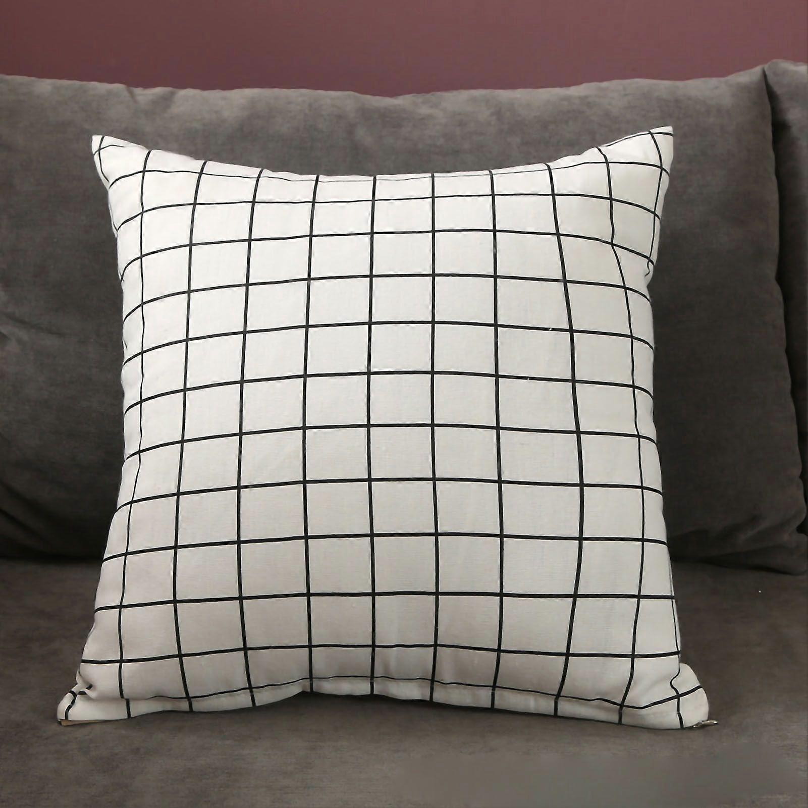 Home Pillow Case Sofa Cushion Accessories Linen Nordic Style Daily Use Home Textiles White Plaid 40x40