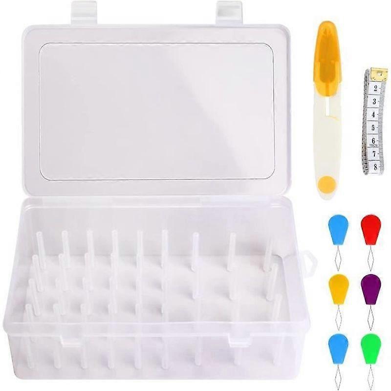 42Pcs Thread Spools Storage Box Thread Spools Soft Ruler with 6Pcs Threading Aids Storage Box