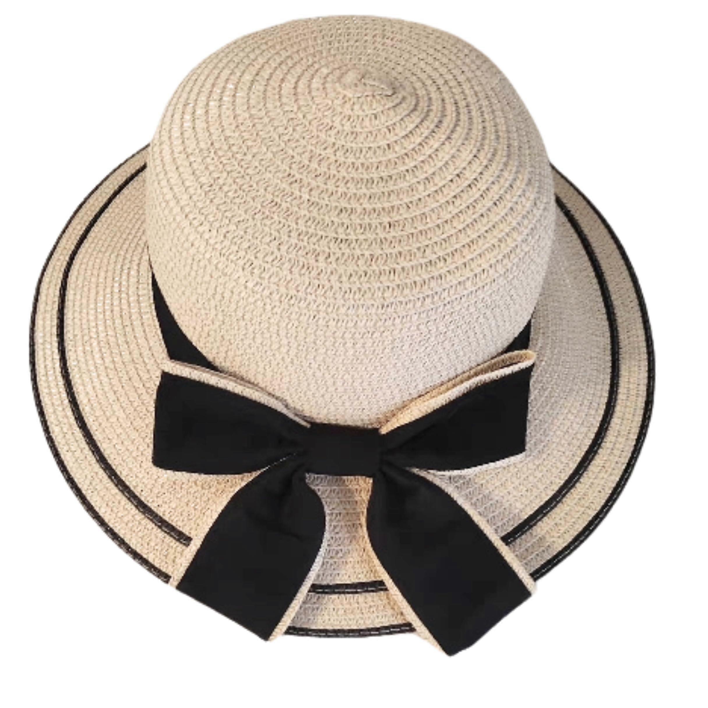 Women’s Foldable Wide Brim Straw Hat for Travel - Lightweight Sun Protection Accessory in Solid Color Design