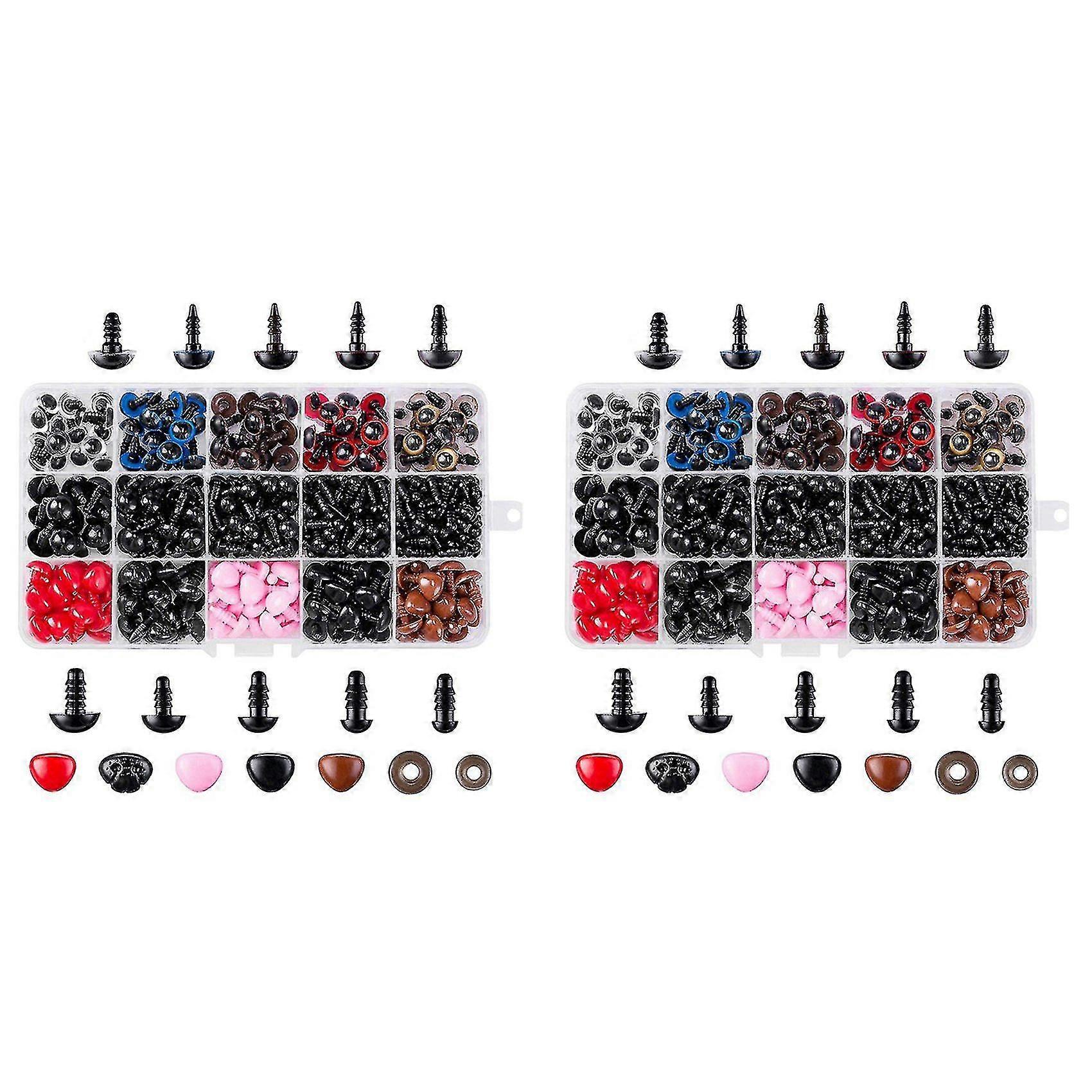2x 752 Safety Eyes And Noses With Washers, Colorful Plastic Safety Eyes And Noses In Various Sizes