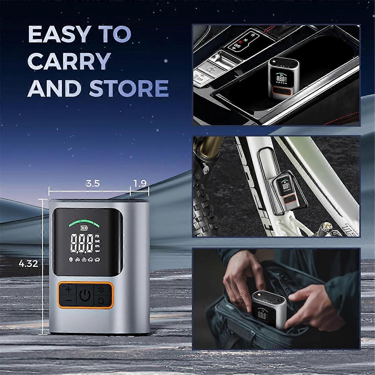 150 PSI Portable Pocket Electric Air Pump Tire Inflator Air Compressor, Compact Car Charger Inflato