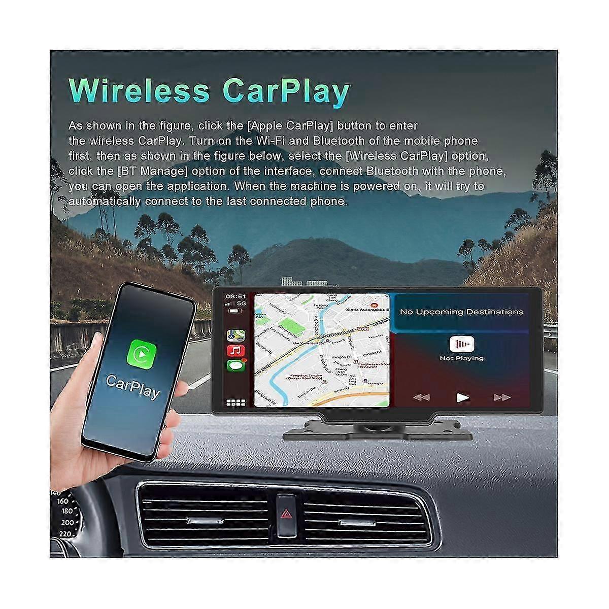10.26Inch Wireless Carplay & Android Auto Car Stereo with Voice Control FM Transmitter Bluetooth Mi