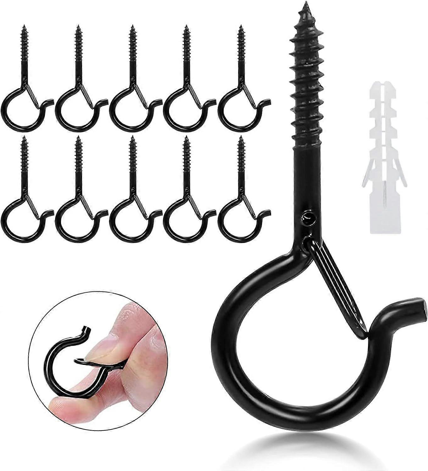 Screw Hooks, Pack of 10 Stainless Steel Hook Screws with Fuse, Hooks for Screws, Ceiling Hooks, Wall Hooks for Hanging Potted Plants, Fairy Lights and