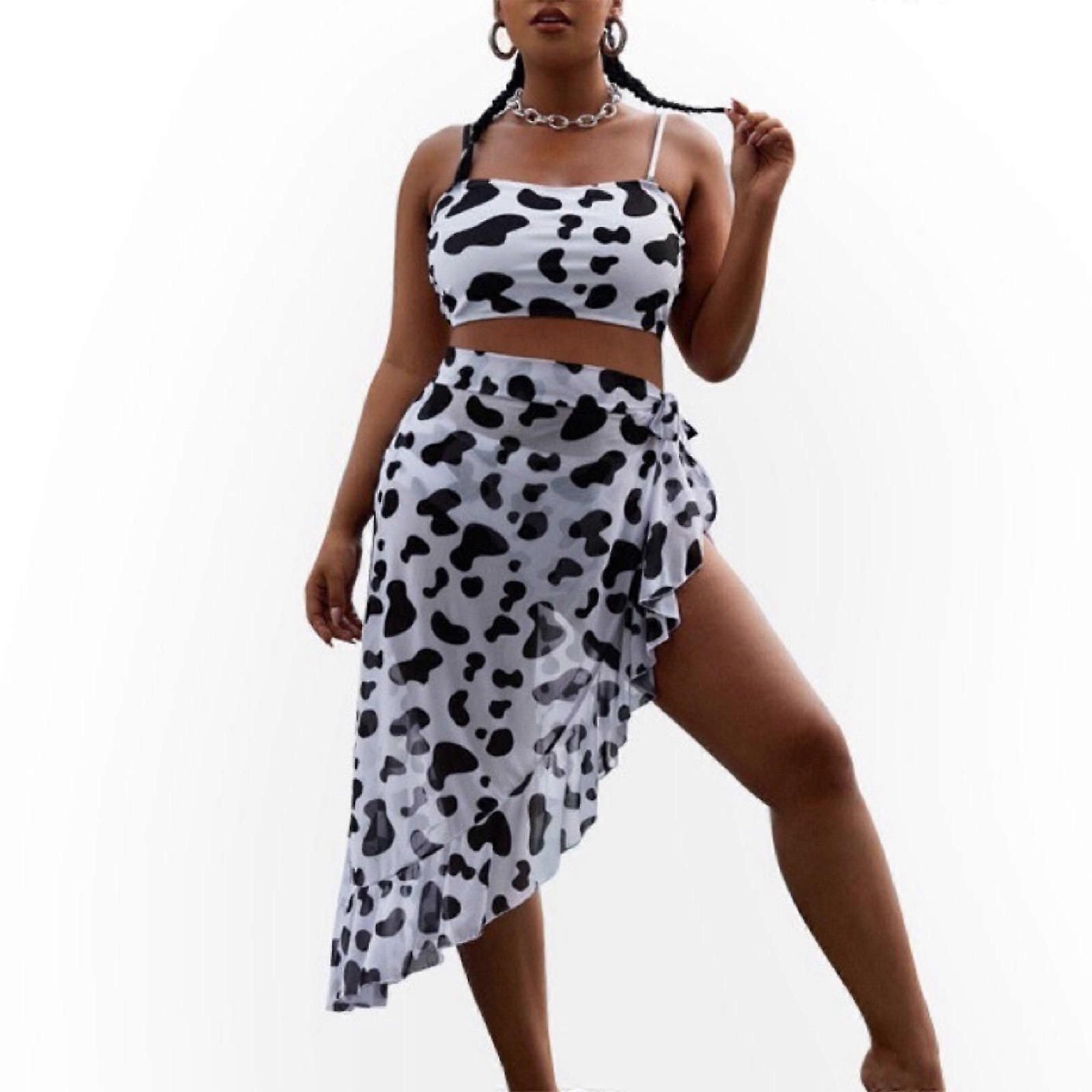 Tredelad Kvinna Tryckt Mjuk Väska Bikini Knuten Kvinnor Sexig Baddräkt Strandkläder Perspektiv Populära Split Badkläder XXXL