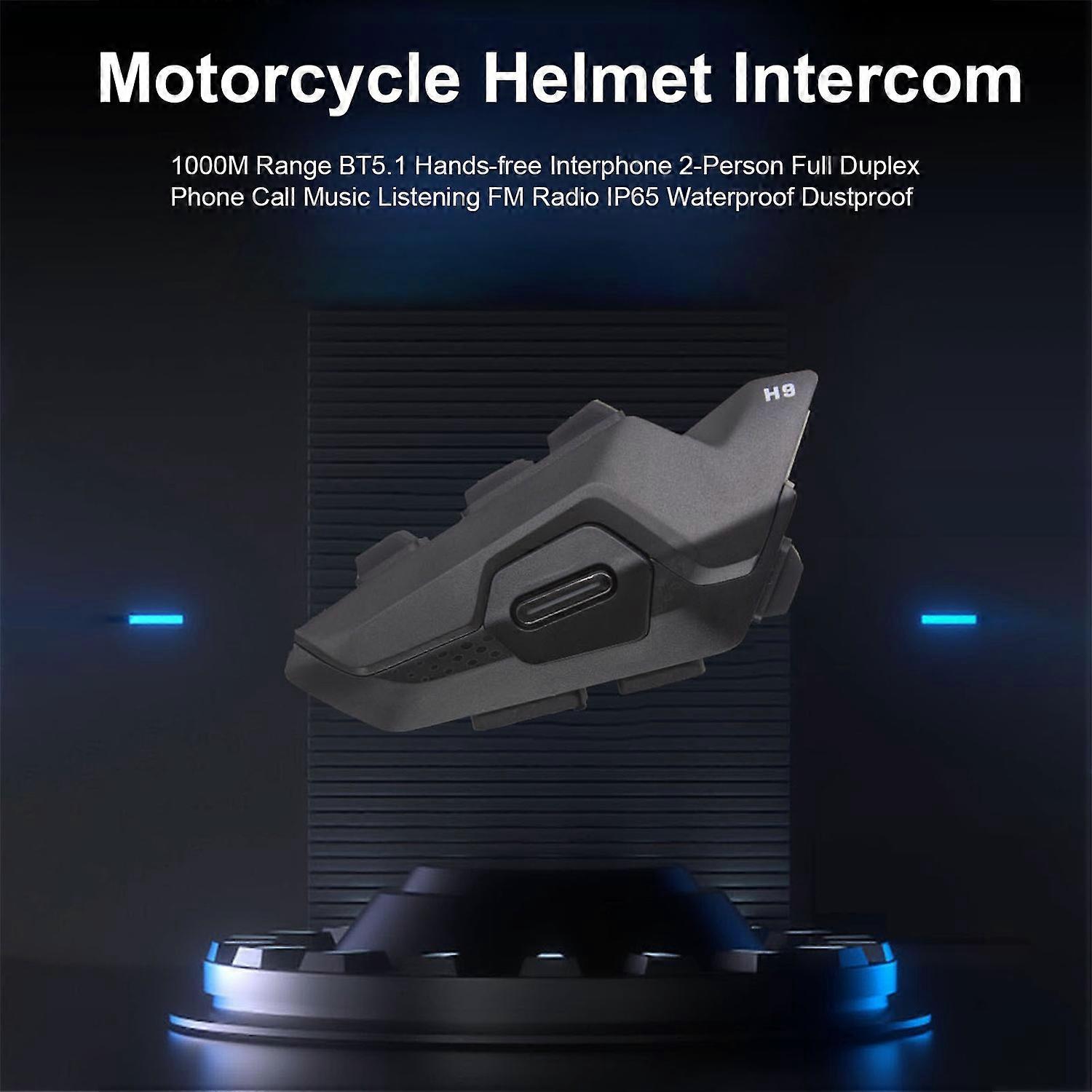 Hysnox H9 Motorcycle Helmet Intercom 1000M Range BT5.1 Hands-free Interphone 2-Person Full Duplex Ph