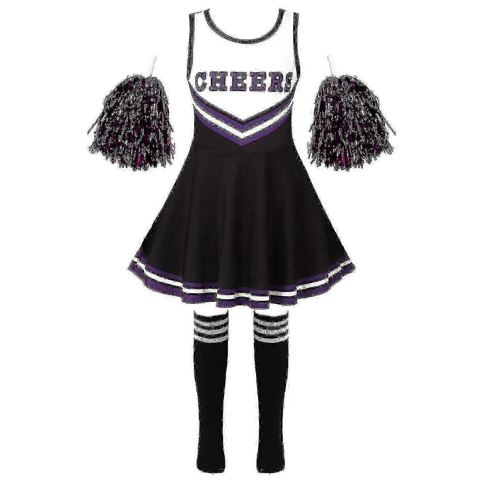 Kızlar Amigo Kıyafet Amigo Kostüm Spor Oyunları Için Yuvarlak Yaka Mektup Baskı Patchwork Dans Elbise Çiçek Ve Çorap