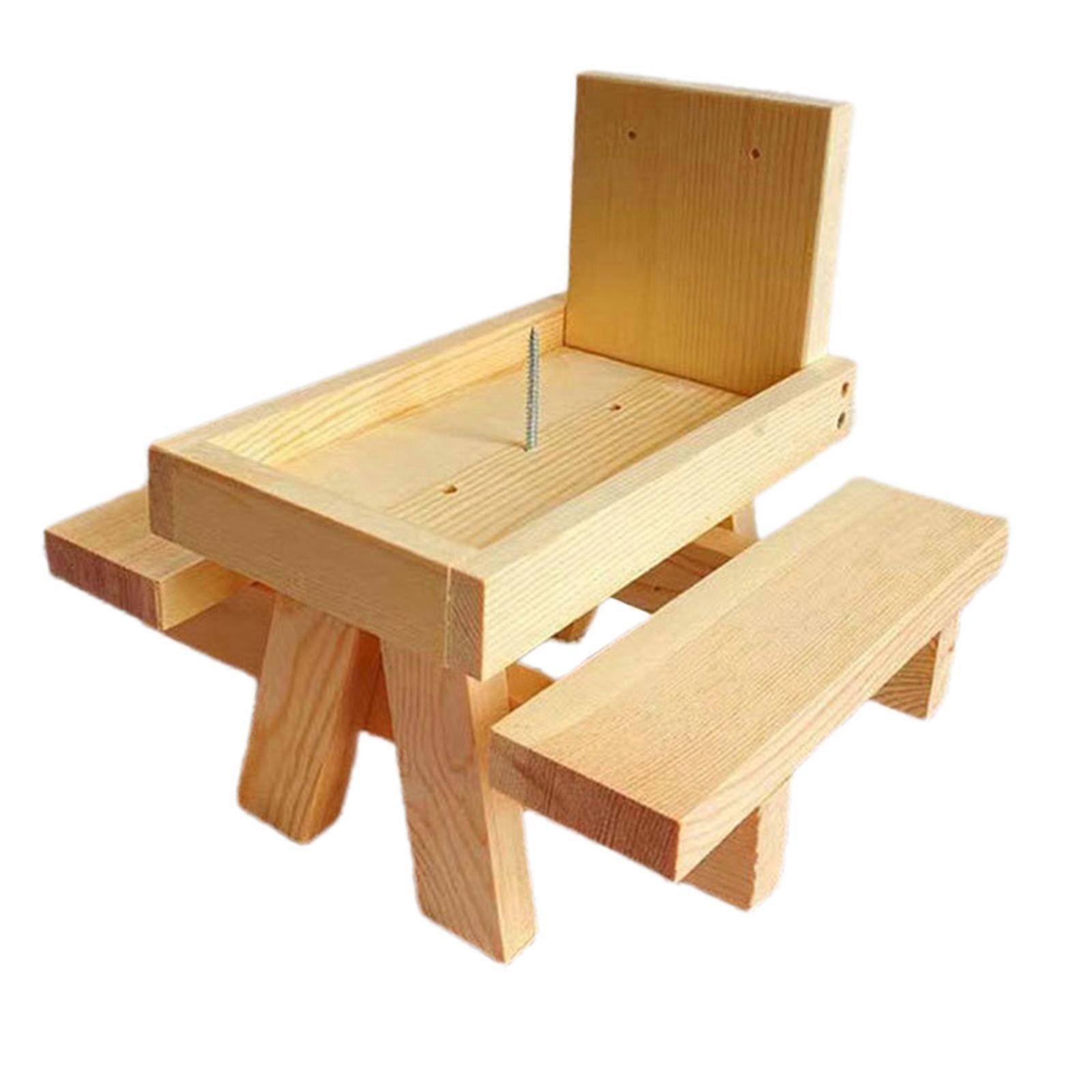 Wood Squirrel Feeder for Outside Outdoors Squirrel Picnic Table Chipmunk for Bench Feeders House Corn Holder for Garden