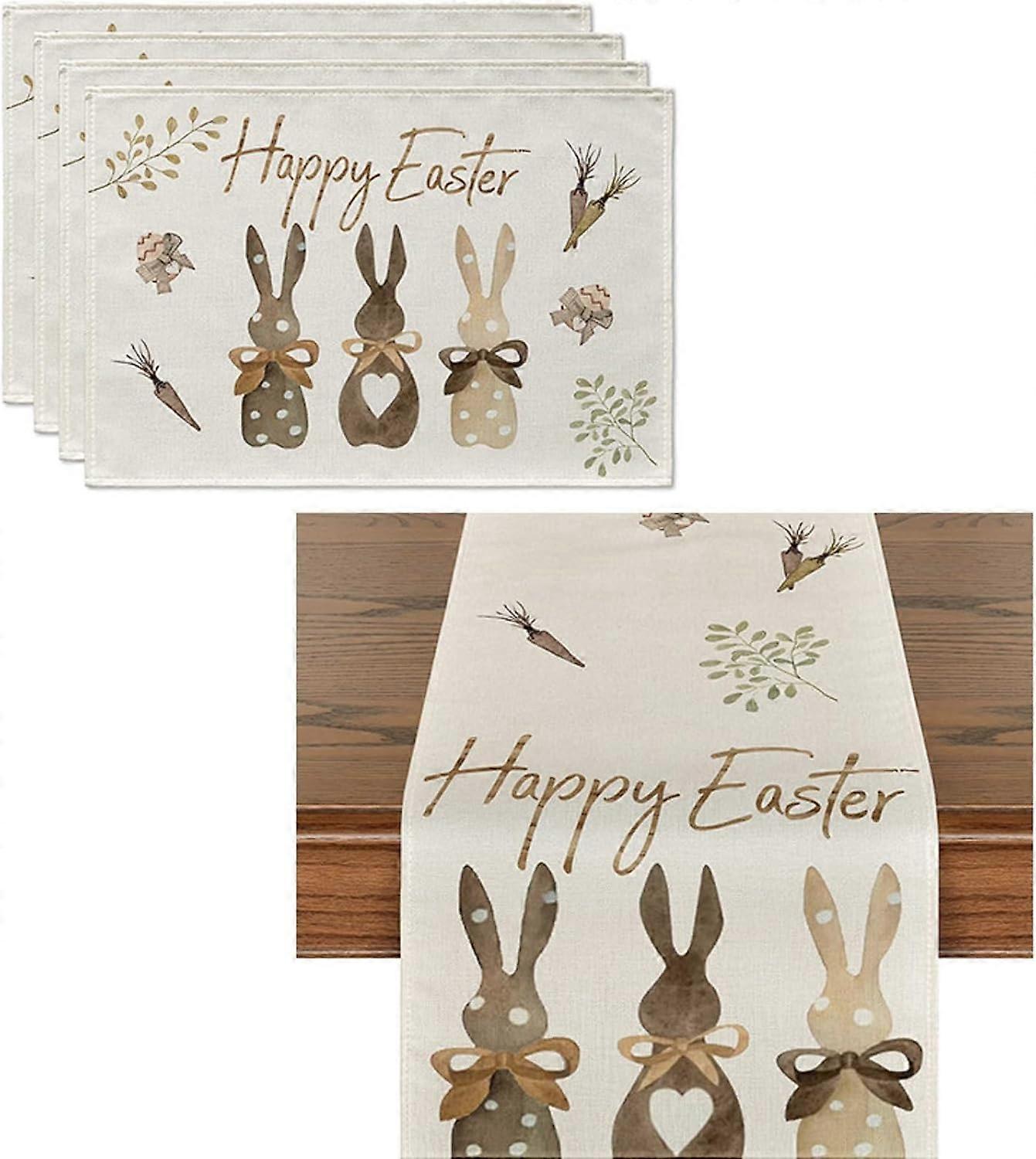 5 Pieces Non-Slip Fabric Table Runner and Placemats Set for Easter Dining Table Decoration in Pastel Colors