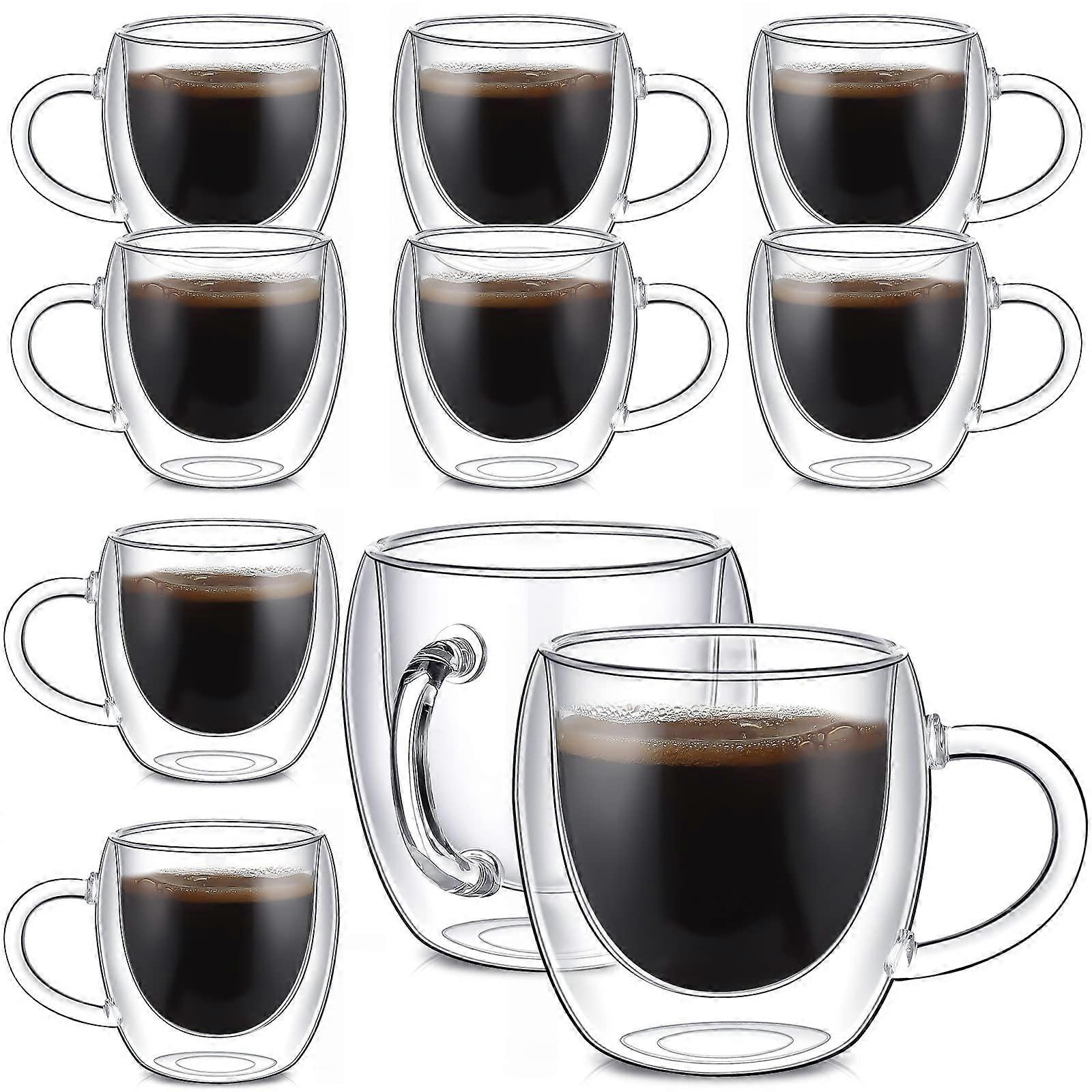Double Wall Espresso Cups 10-Piece Set, 2.7 Oz Clear Borosilicate Glass Mugs With Handle For Cappuccino Latte Tea