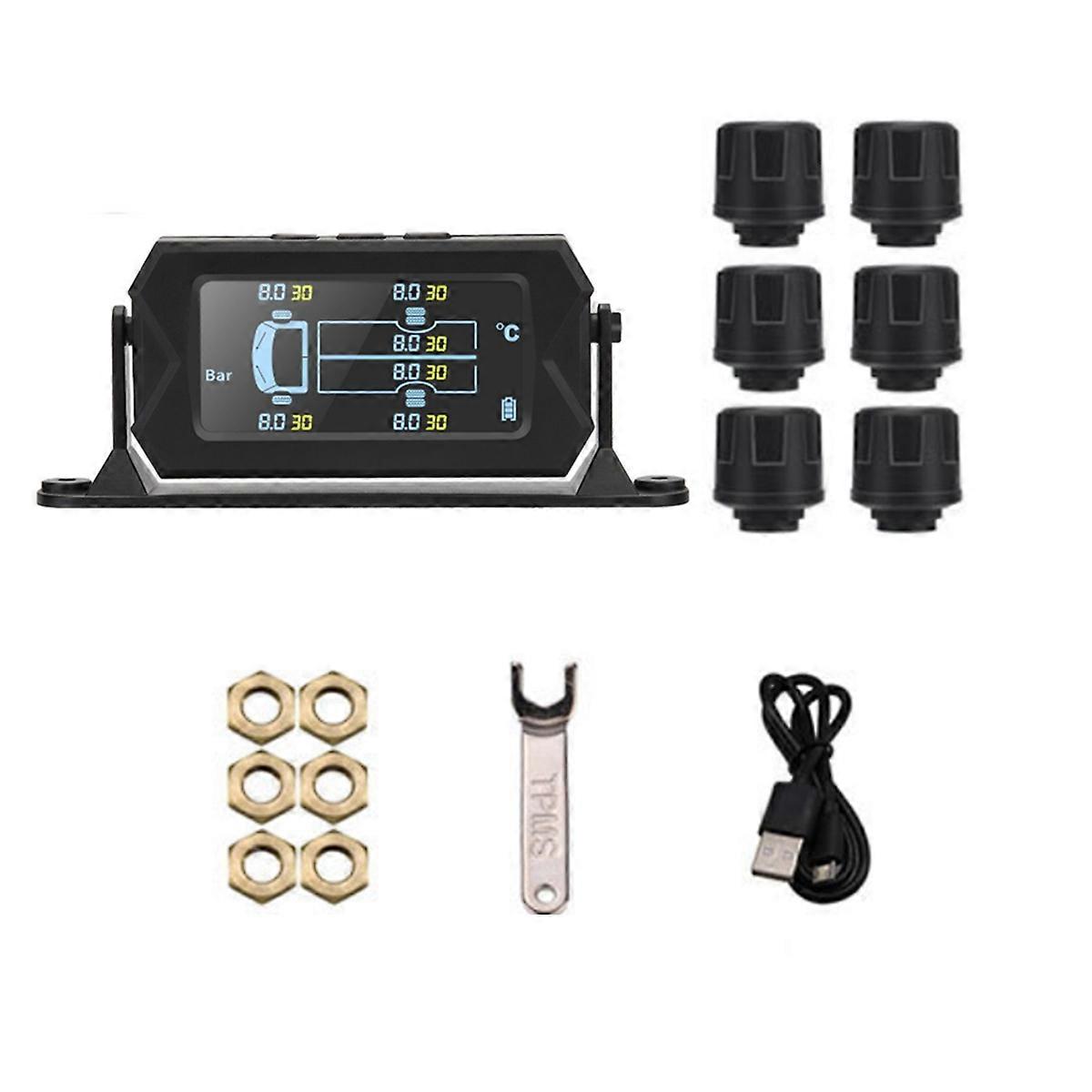 Car RV Truck TPMS 6 Wheels Sensor Solar Tire Pressure Monitoring System 0-8Bar Car External TPMS Sensor