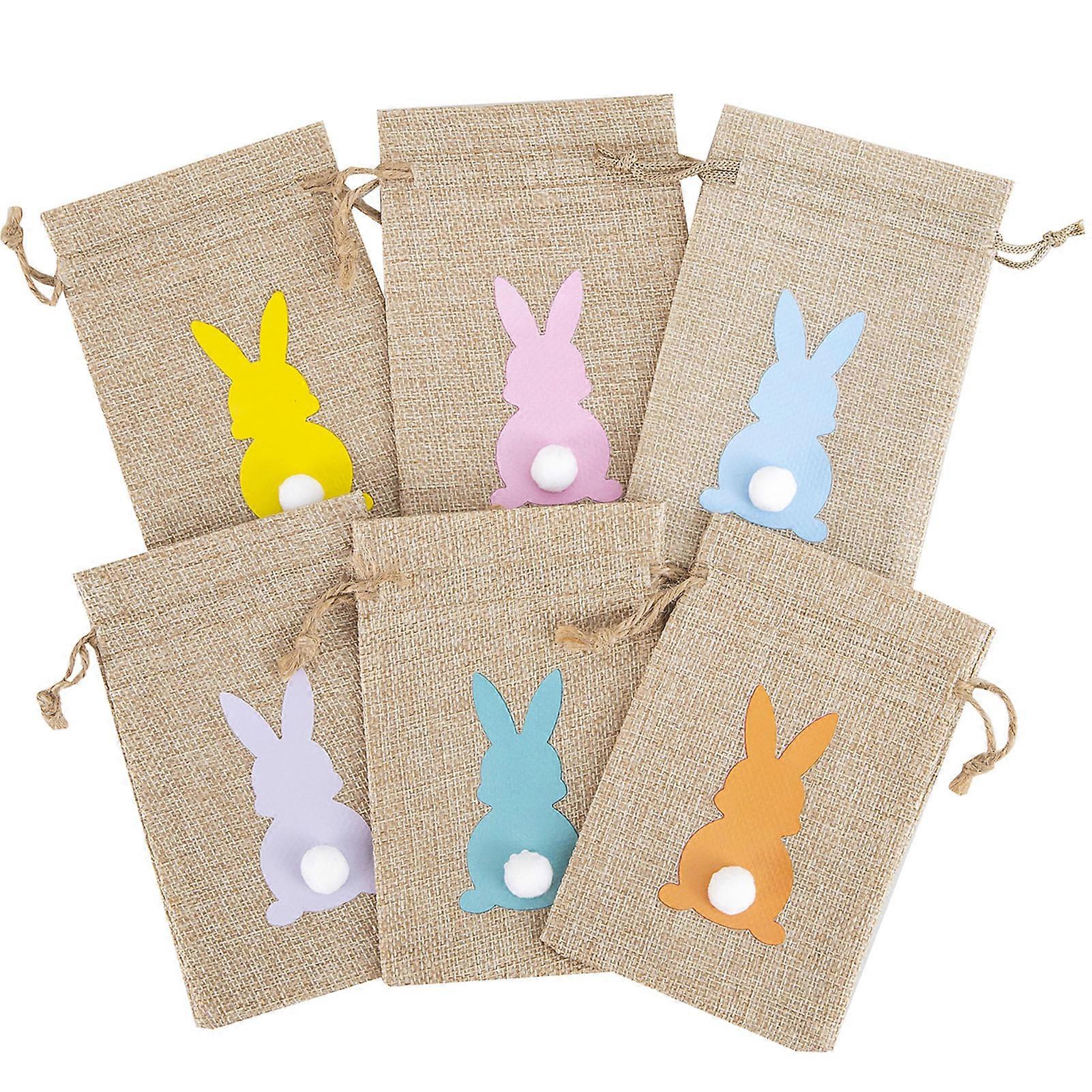 Linen Easter Gift Bag Easter Bunny Bag Pouches with Drawstring for Easter Birthday Gift