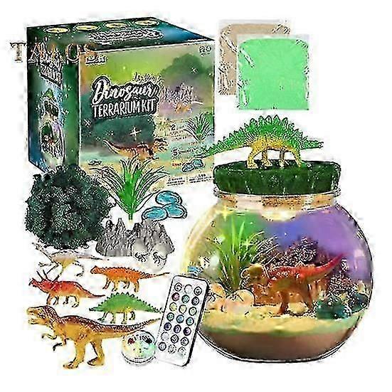 1 Set Light-up Dinosaur Terrarium Kit with LED Glow-in-the-dark Painting DIY Kids Dino Microlandscape Night Lamp Crafts Toy Kit Toddler Boys Girls