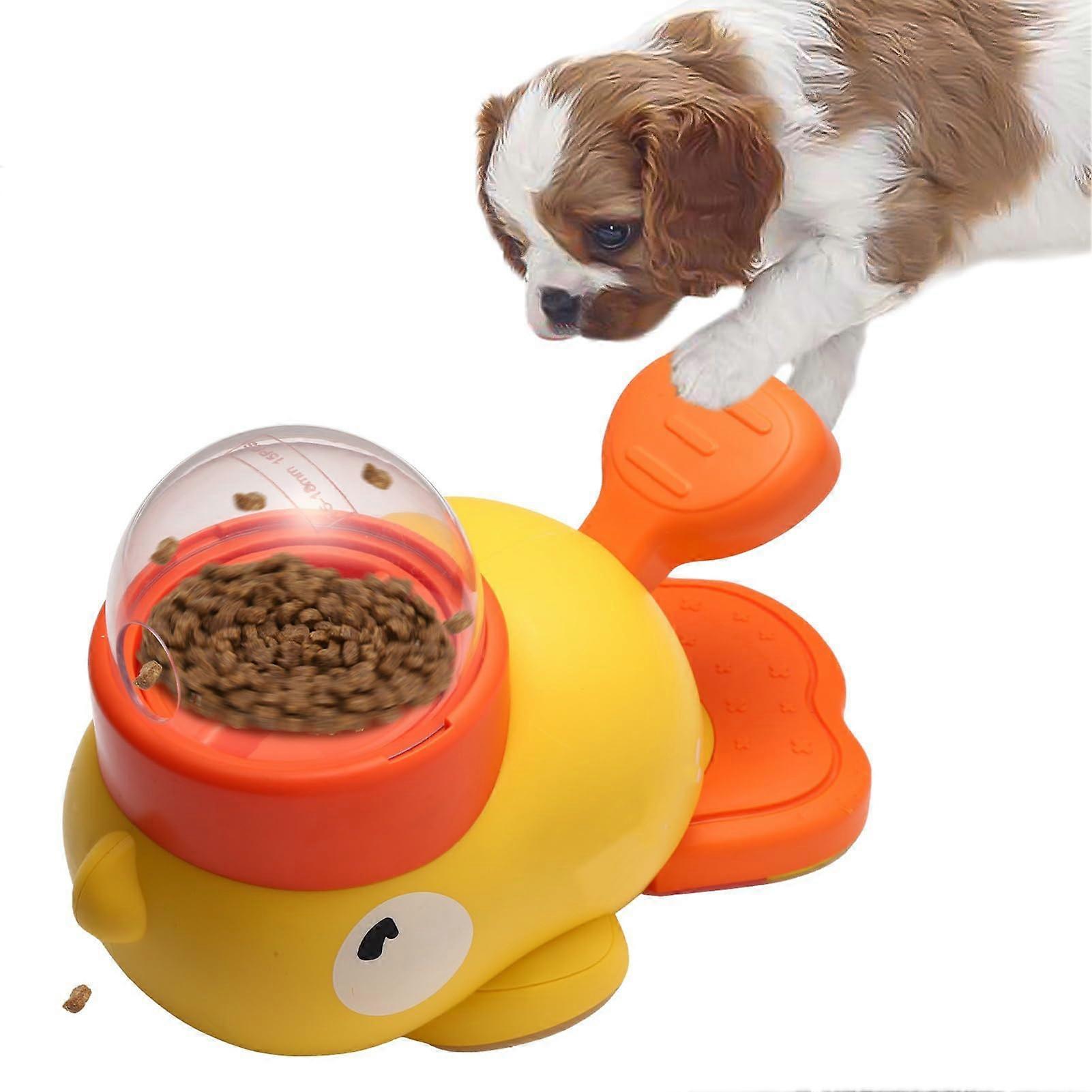 Interactive Automatic Dog Feeder Duck-Shaped Slow Feeder For Small To Medium Pets Eco-Friendly Plastic Yellow