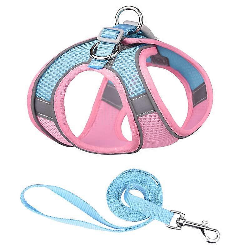 Soft No Pull Dog Harness Adjustable Pet Vest With Control Handle Reflective Pink XXS Step-In Mesh Dog Cat Leash Set