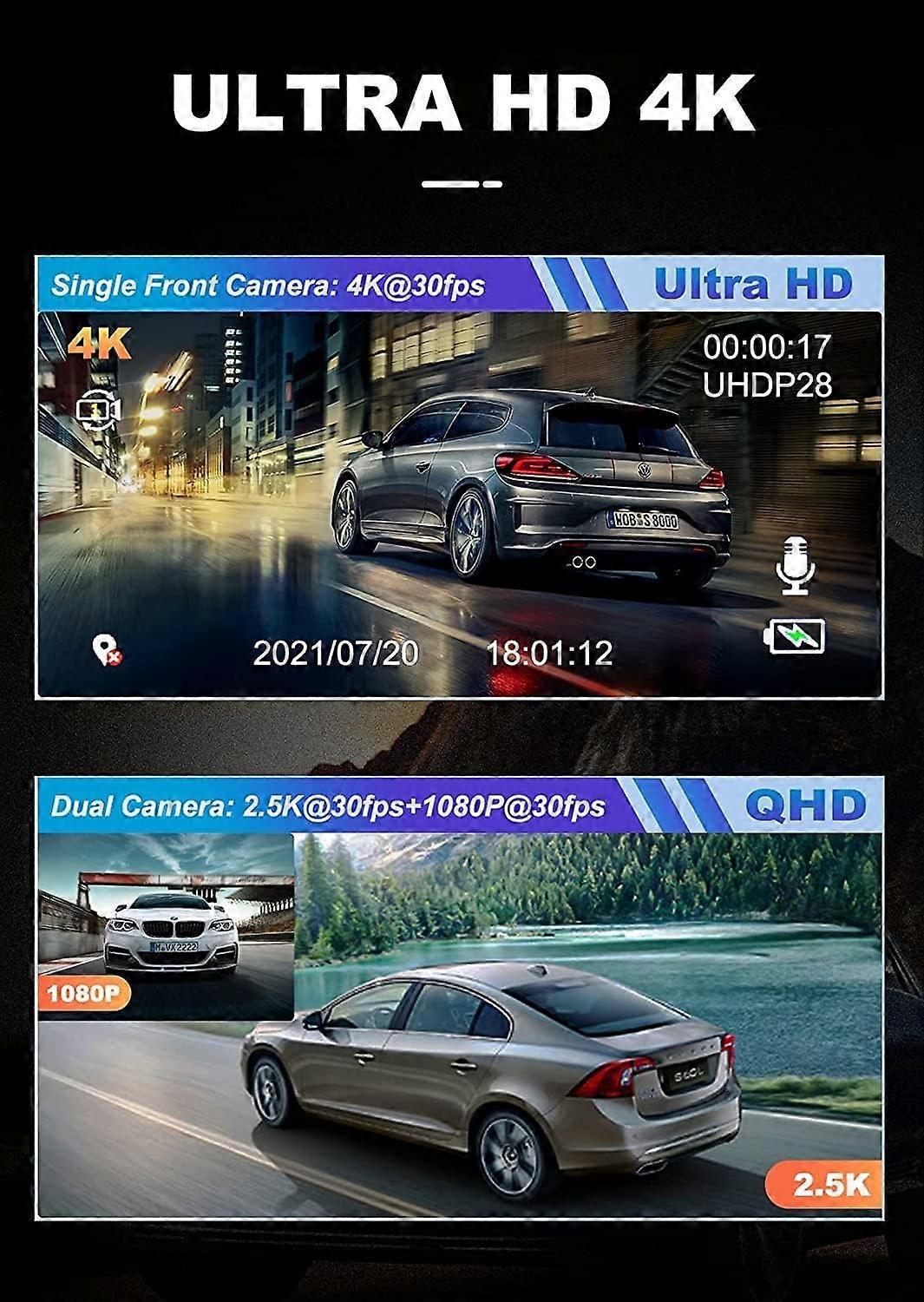Full HD 4K Dual Dash Cam 3" Display Car DVR with Night Vision, Loop Recording, and G-Sensor for Enhanced Safety