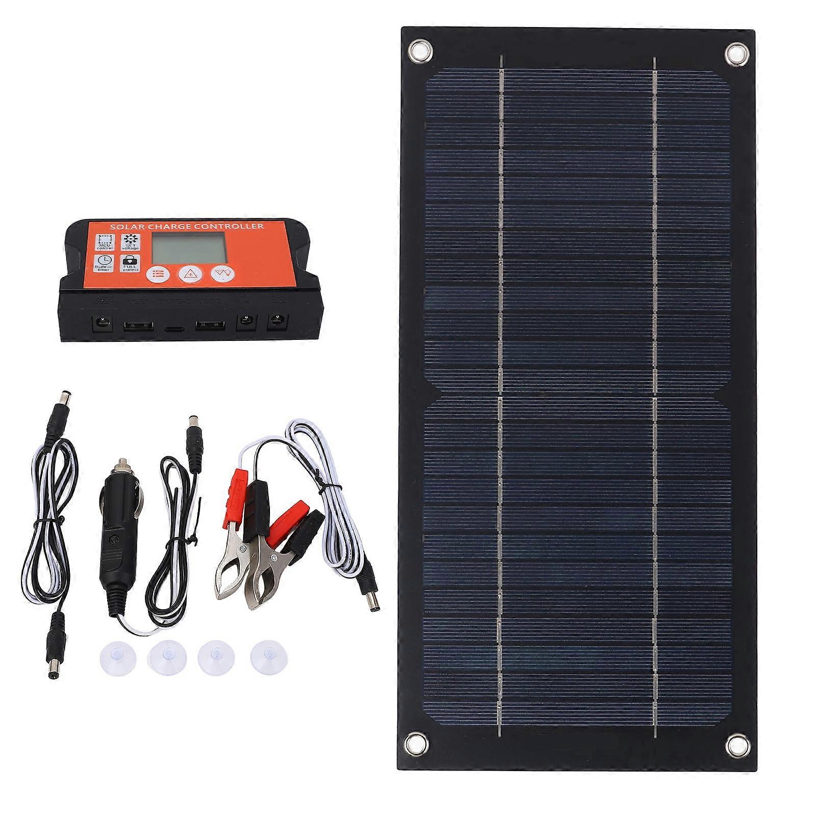 600W Solar Panel Charger Monocrystalline Silicon 100A Charge Controller Solar Panel Kit with Extension Cable Battery Clip for RV Outdoor Camping