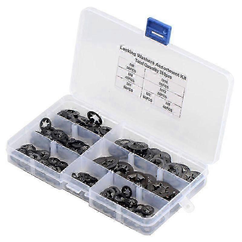 260pcs/set Metal Starlock Push-on Locking Washer Fastener Star Nut Assorted Kit