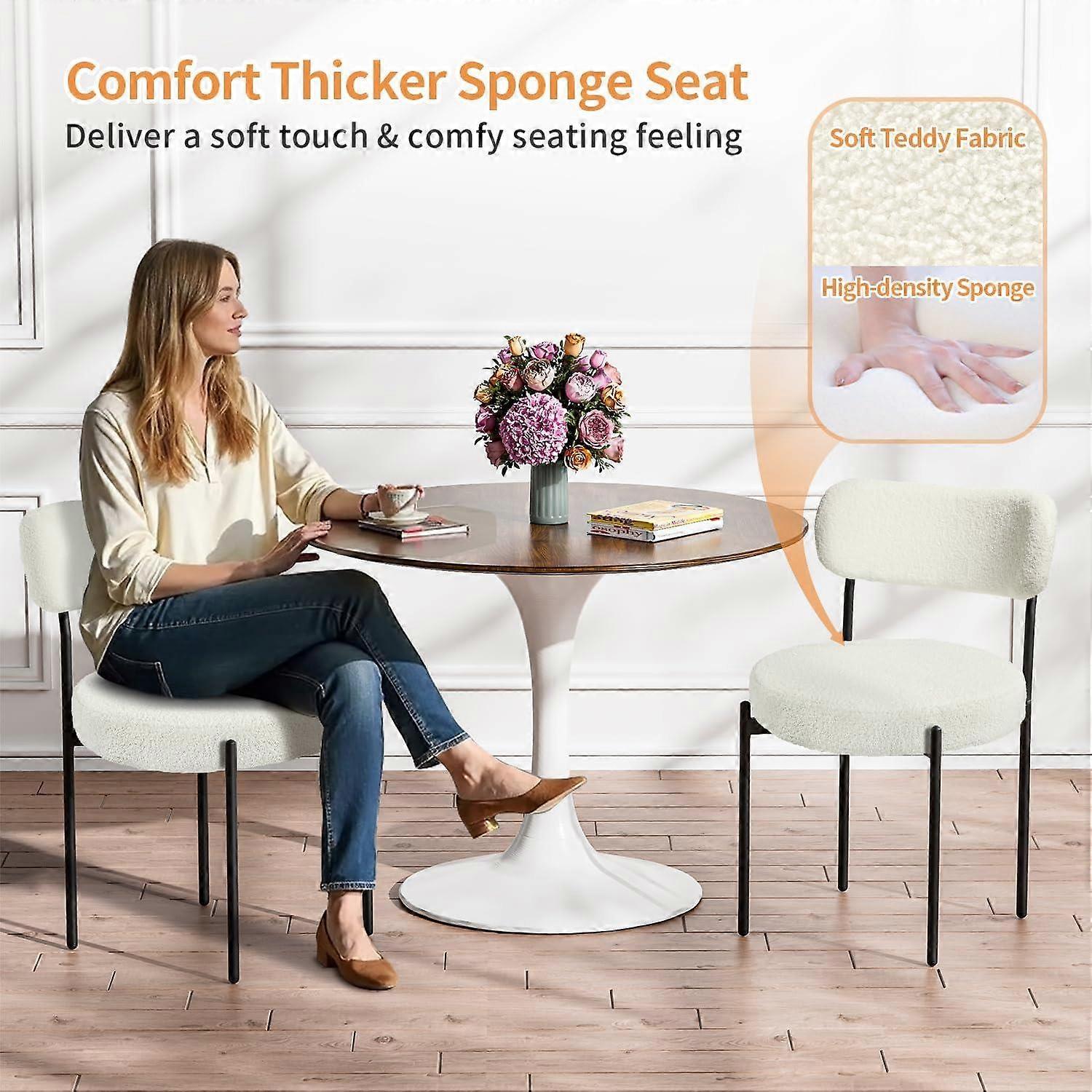 Set of 2 White Boucle Stackable Dining Chairs Kitchen Chairs