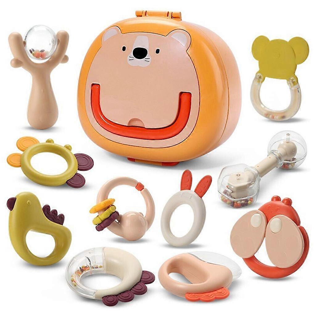 10 Pieces Small Animal Rattle Mixing Color Teething Ring Baby Set from 0 3 6 9 12 Months High Cute Modeling Baby Toy Multicolor